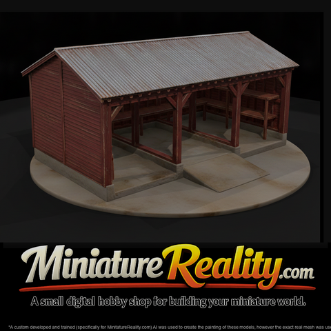 Red Open-Front Farm Machine Shed