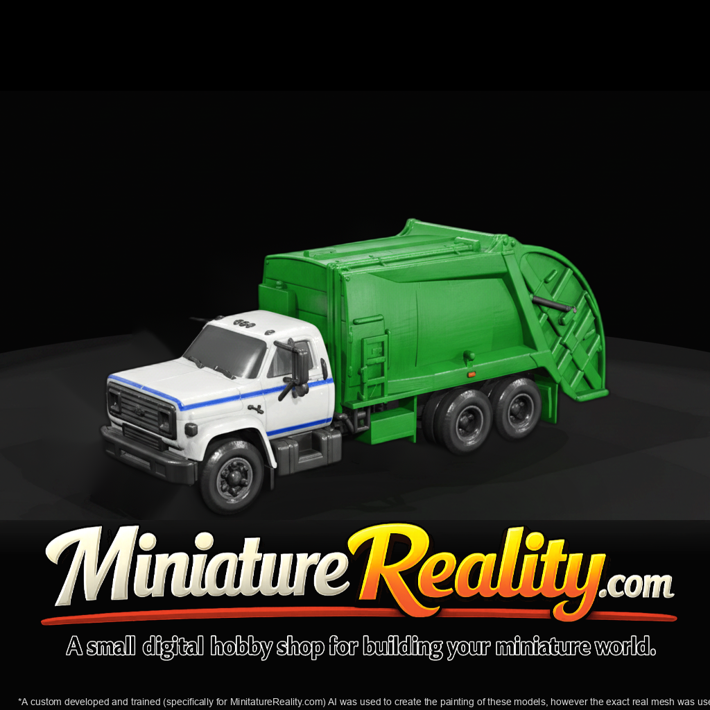 1980s Small Garbage Truck miniature, three-quarter view
