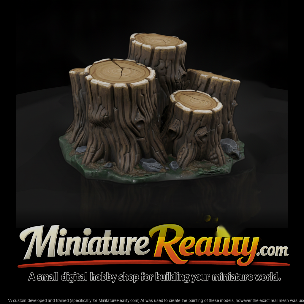 Stylized Clustered Tree Stump Terrain 3D Model Gbm