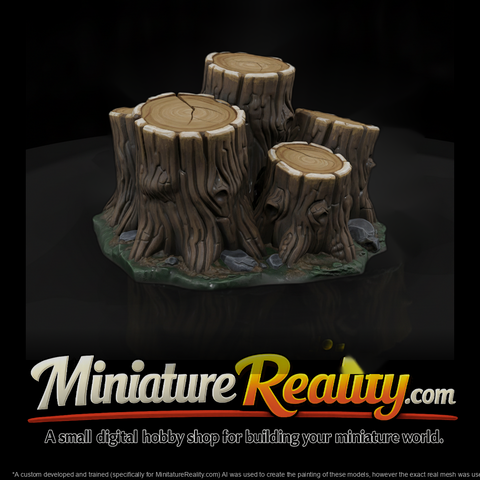 Stylized Clustered Tree Stump Terrain 3D Model Gbm