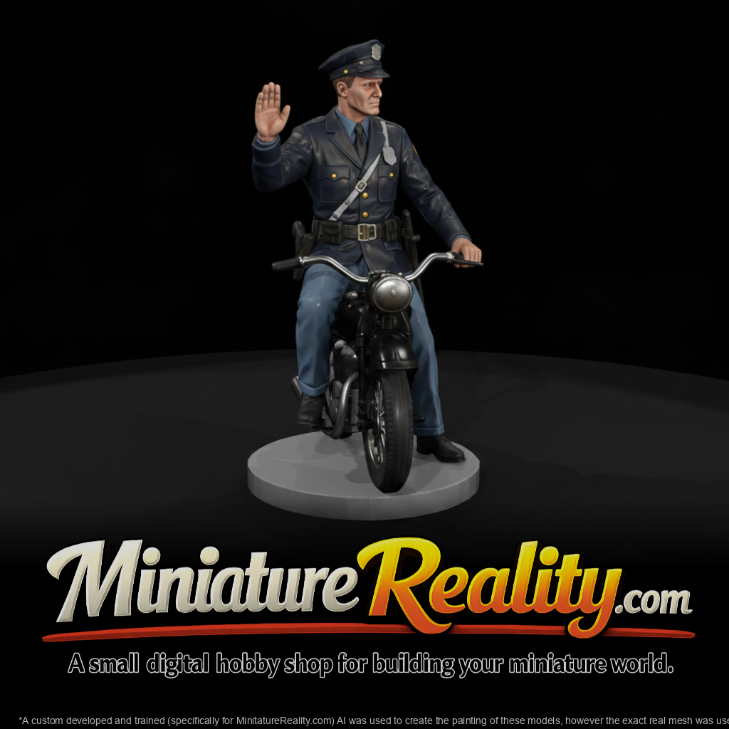 1950s Motorcycle Officer Signalling Halt