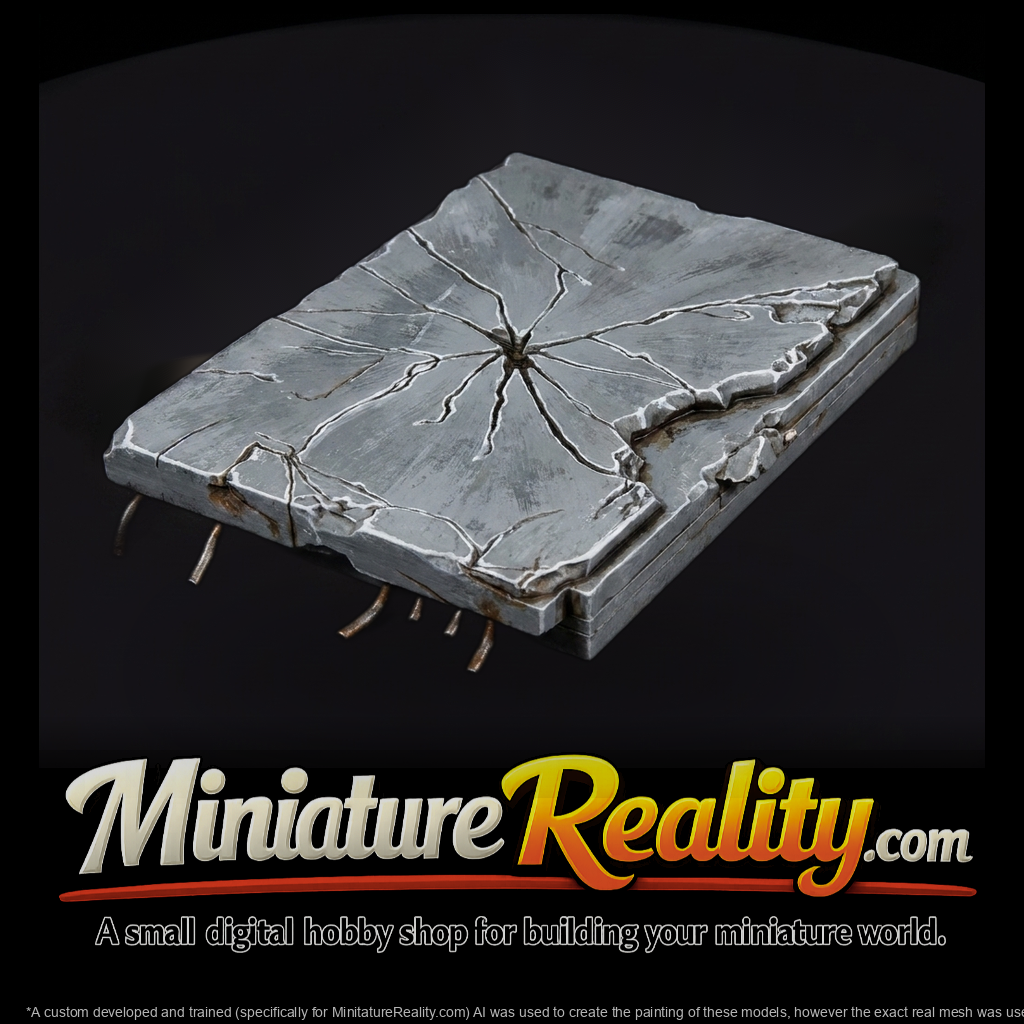 Damaged Concrete Road Slab — Terrain miniature, three-quarter view