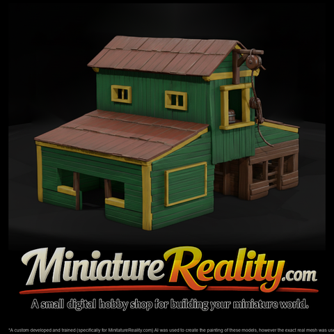 Model Livery Stable, three-quarter view