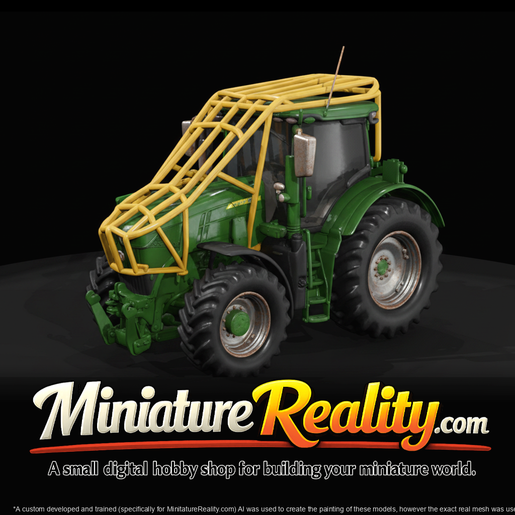 Forestry Tractor - Generic JohnDeere Style miniature, three-quarter view