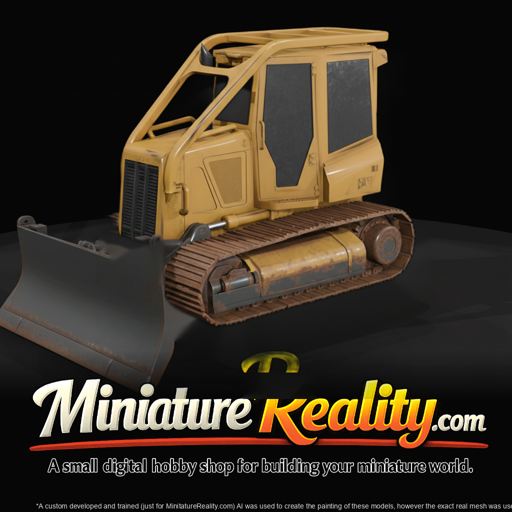 5D Bulldozer (Caterpillar-style) miniature, three-quarter view