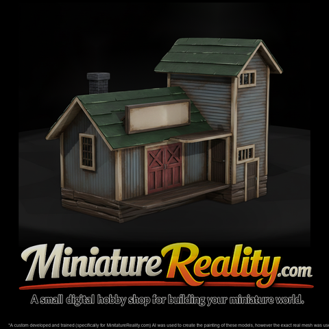 Model Old Wooden Building, three-quarter view