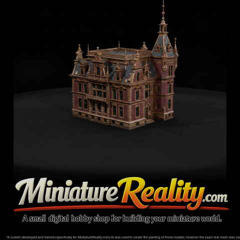 Stately Historic Mansion Tower miniature, three-quarter view