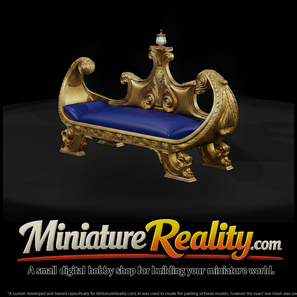 Ornate Gilded Settee with Blue Cushion