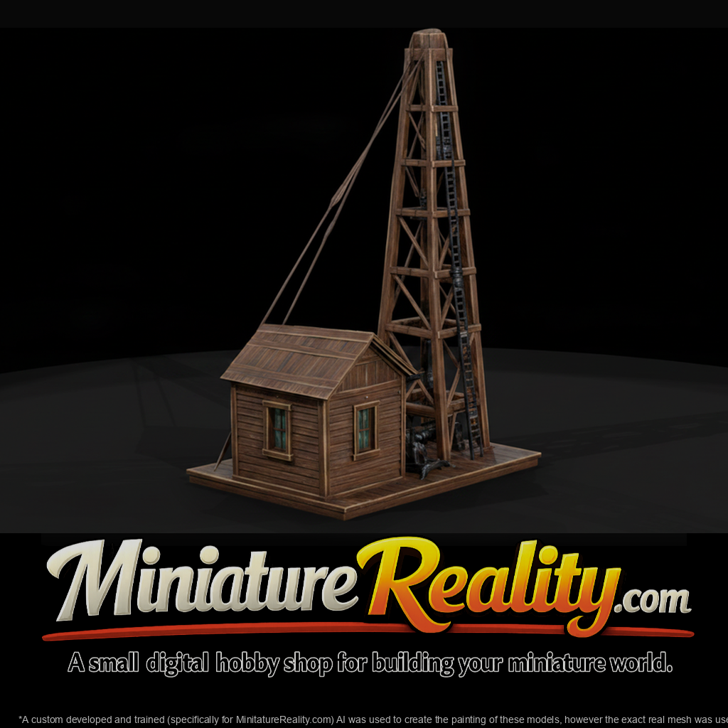 Wooden Oil Derrick with Engine House