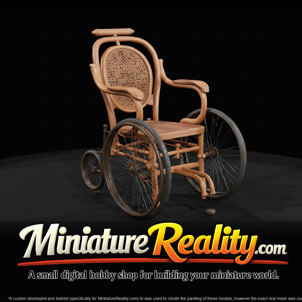 Antique Manual Wheelchair - Victorian miniature, three-quarter view