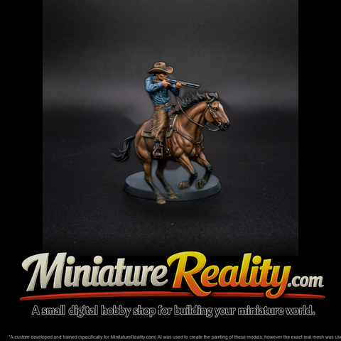 Mounted Cowboy Firing Shotgun — Western