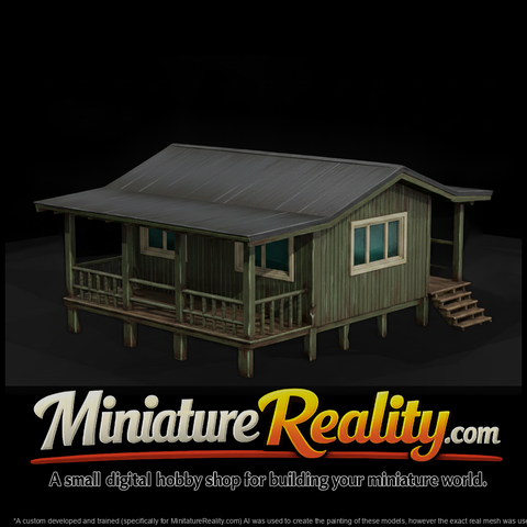 Green Rustic Cabin Stream miniature, three-quarter view