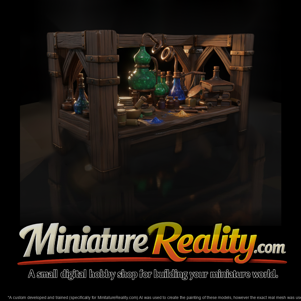 Stylized Fantasy Alchemist Workbench 3D Model Cpd7