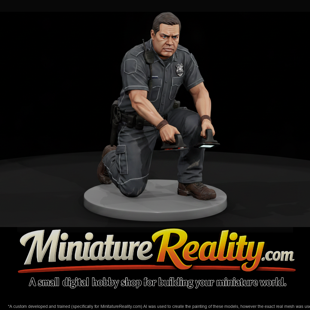 Kneeling Medic with Defibrillator