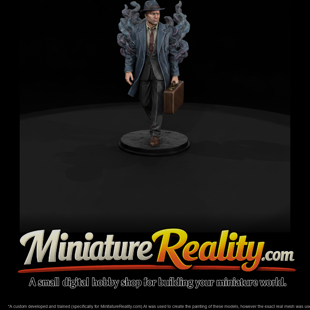 Noir Detective Trailing Eldritch Smoke miniature, three-quarter view