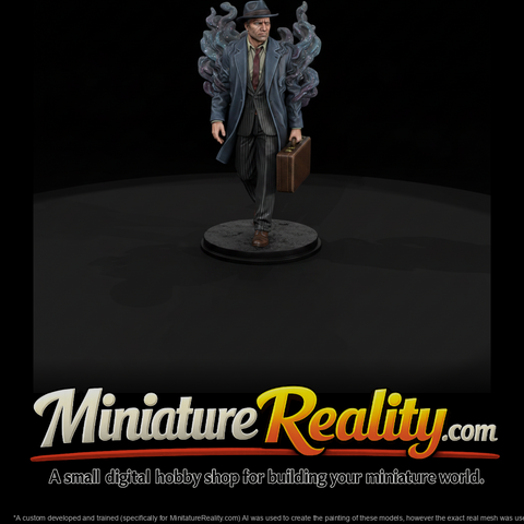 Noir Detective Trailing Eldritch Smoke miniature, three-quarter view