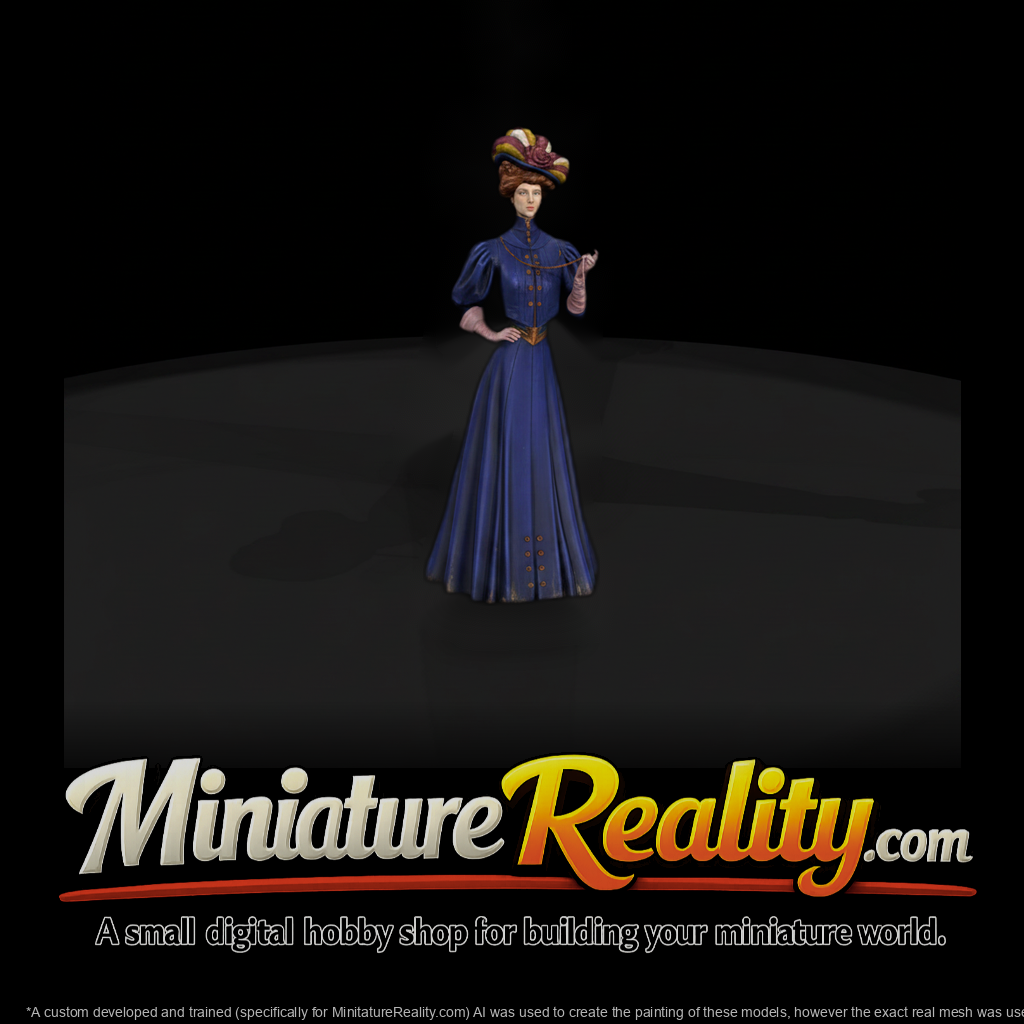 Edwardian Lady in Blue Walking Dress