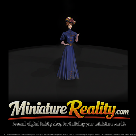 Edwardian Lady in Blue Walking Dress