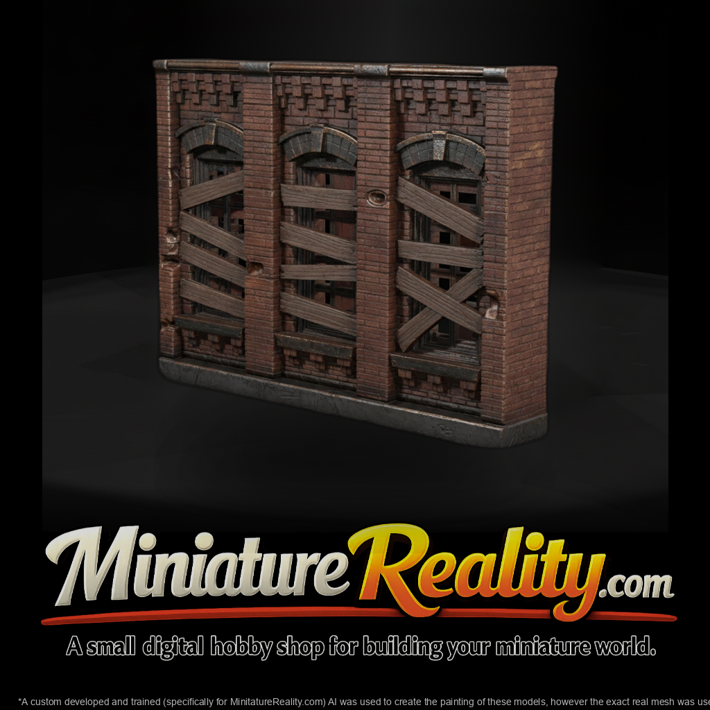 Stylized Boarded Brick Building Facade 3D Model 2P