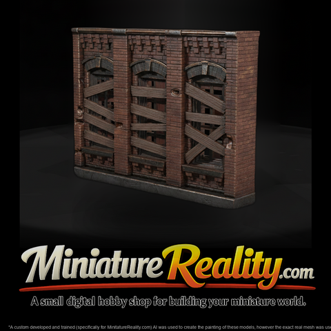 Stylized Boarded Brick Building Facade 3D Model 2P
