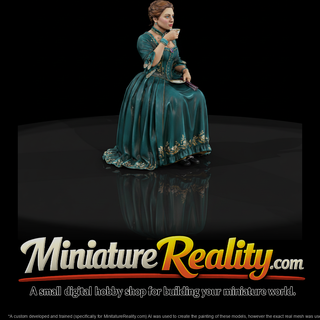 Seated Victorian Lady miniature, three-quarter view