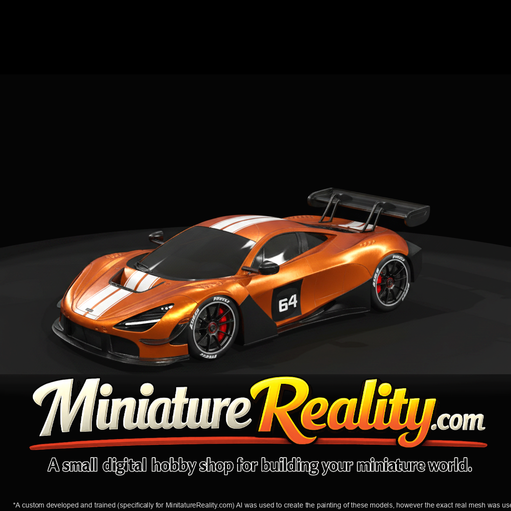 McLaren 720S GT3 (2019) — High‑Detail with Interior miniature, three-quarter view