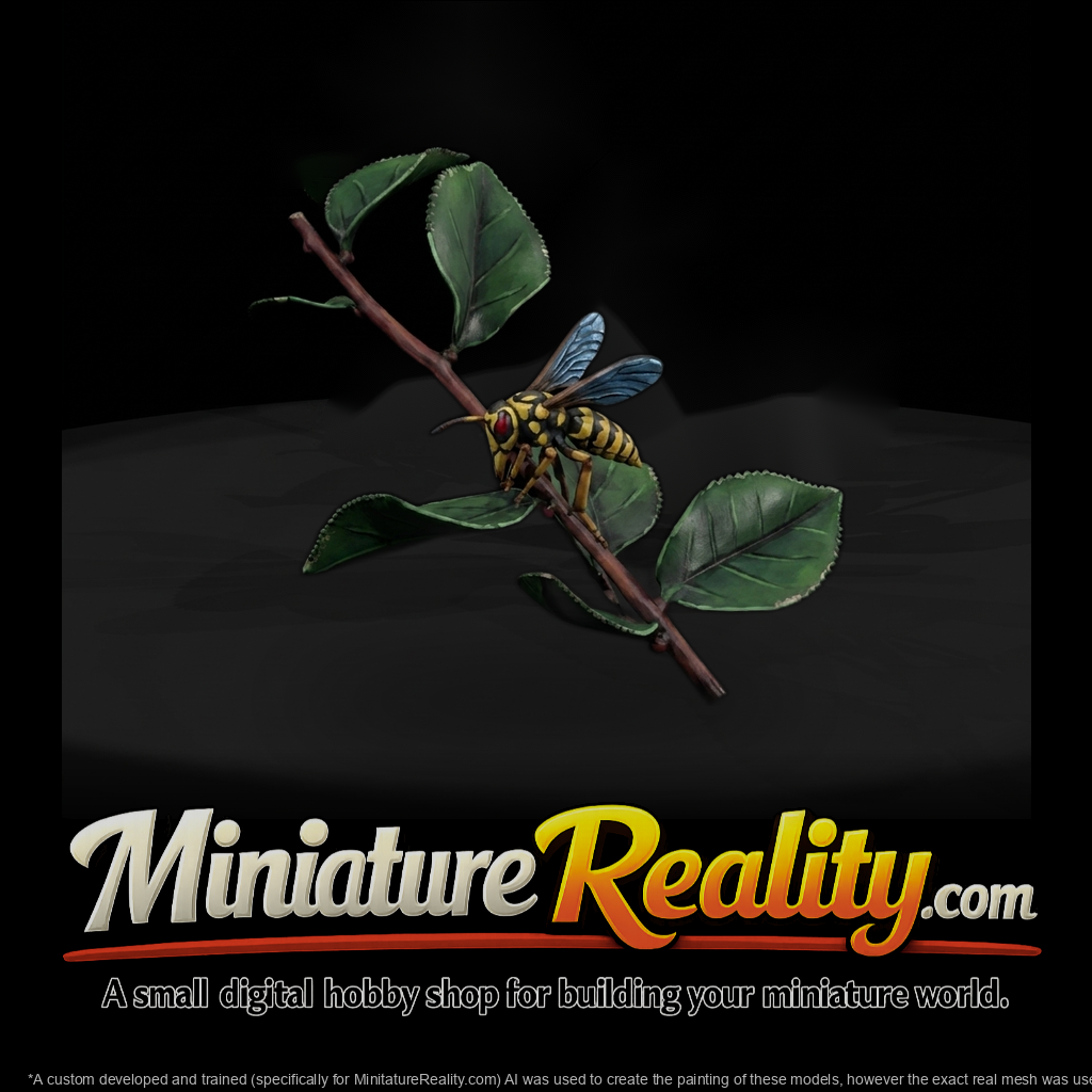 stylized-low-poly-wasp-on-leafy-twig-diorama-accent-595390