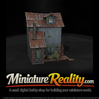 Weathered Stone Wood Industrial Building miniature, three-quarter view — thumbnail 1