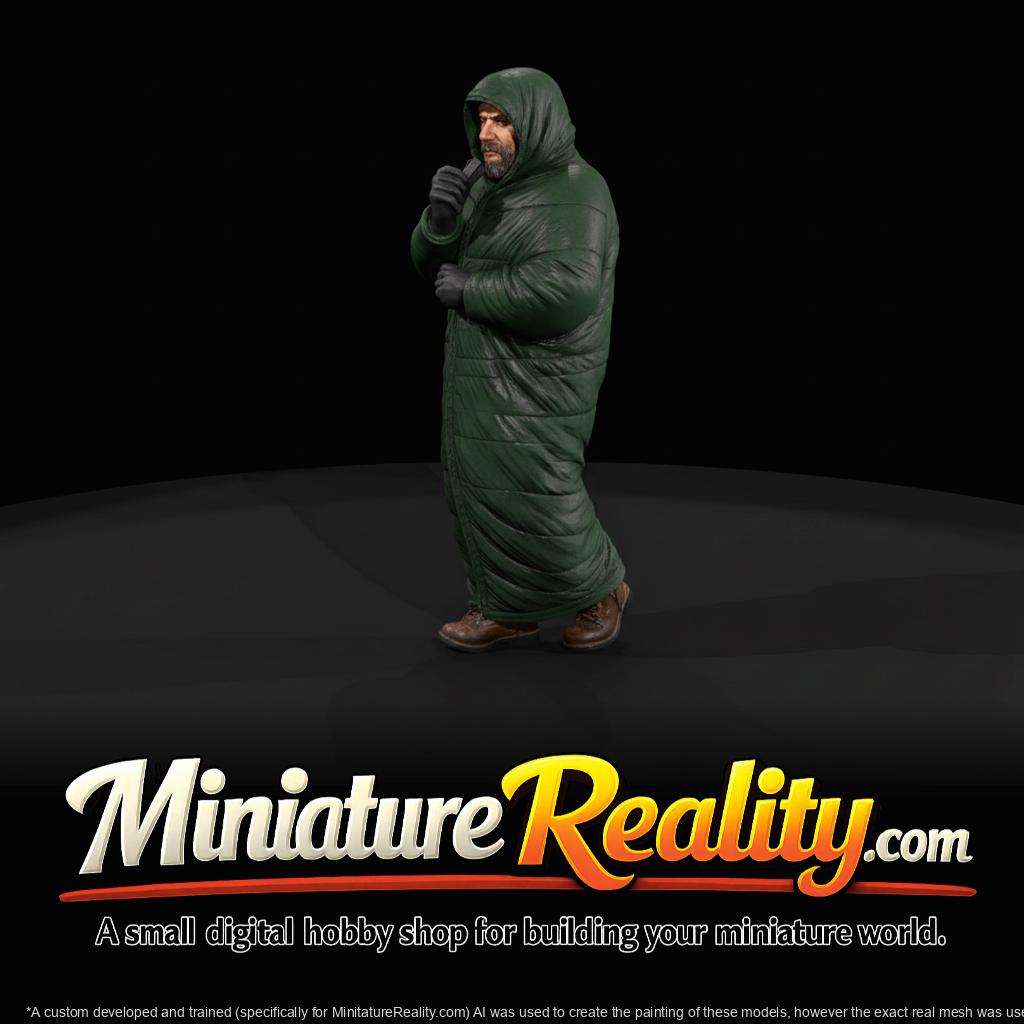 Hooded Camper in Sleeping Bag — Male