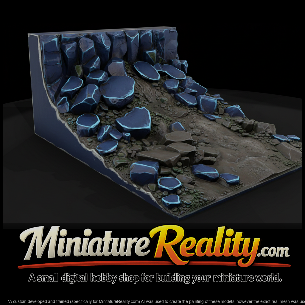 Stylized Low-Poly Rocky Cliff Slope miniature, three-quarter view