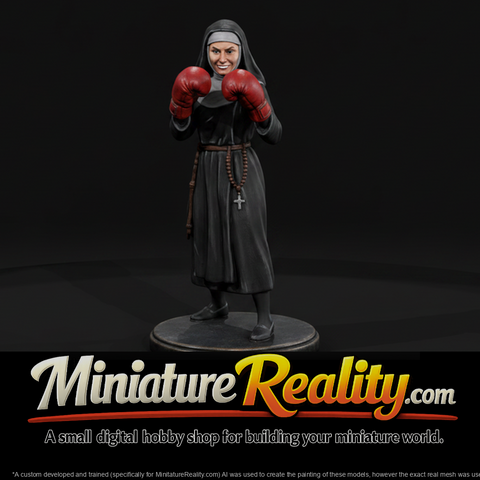 Boxing Nun in Habit with Gloves