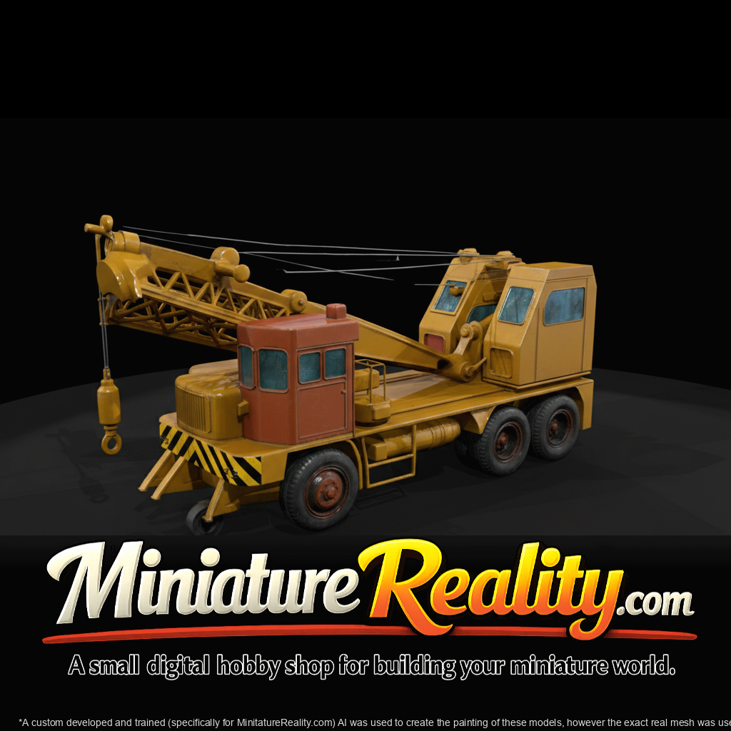 Orange Mobile Crane miniature, three-quarter view