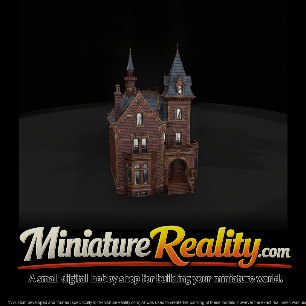 Red Brick Mansion Tower miniature, three-quarter view