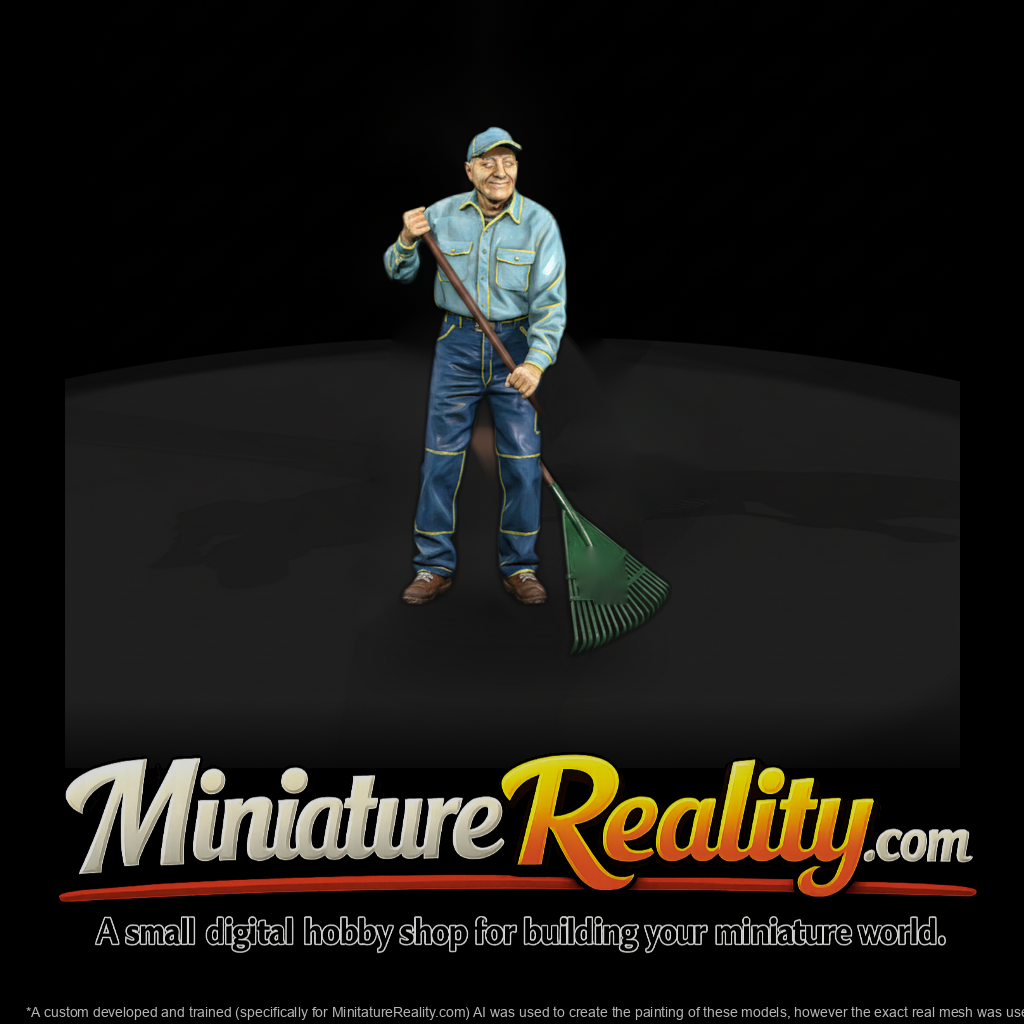 Elderly Grandfather Raking Leaves
