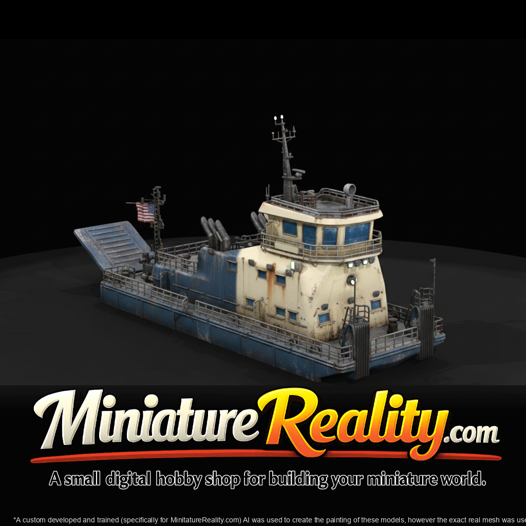 FlatBottom Pusher Barge - Scale & Model Railroads, three-quarter view