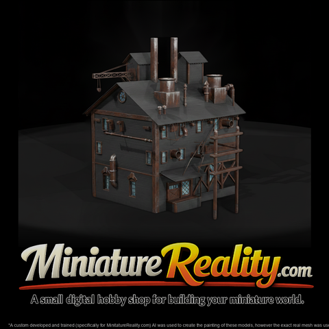 Old Factory Building miniature, three-quarter view
