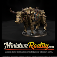 Steampunk Mechanical Bull miniature, three-quarter view — thumbnail 1