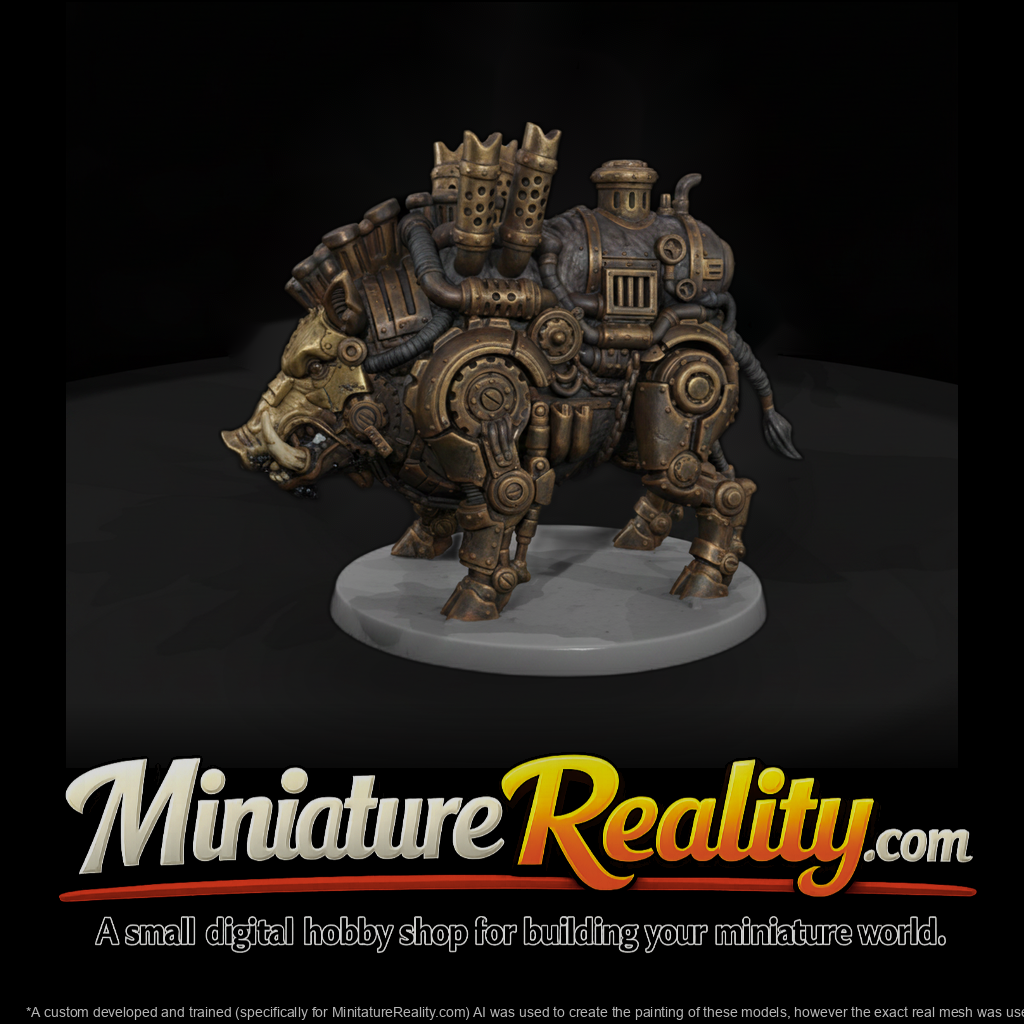 Steam-Vent Boar Mechanical Construct miniature, three-quarter view