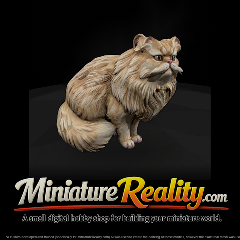 Stylized Seated Persian Cat Figurine (Longhair)