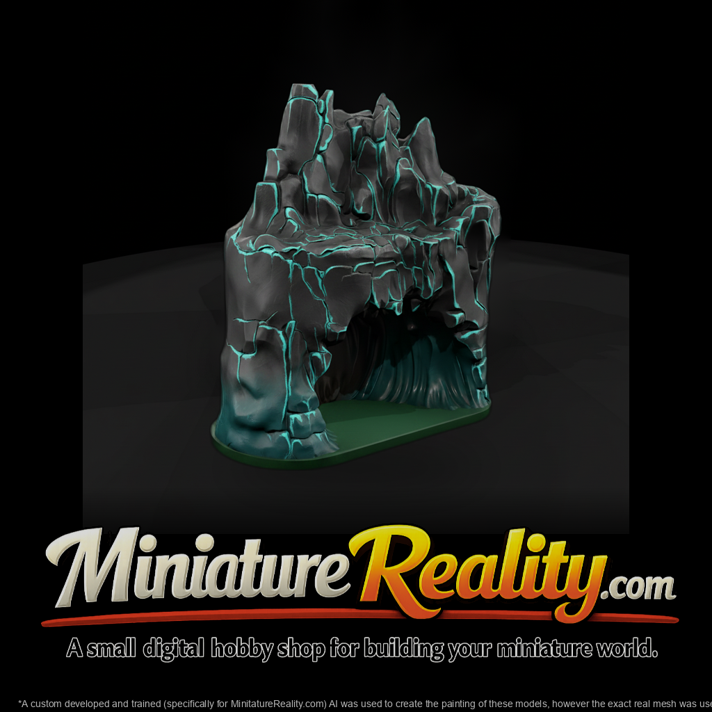 Stylized Rocky Cave Entrance Terrain miniature, three-quarter view