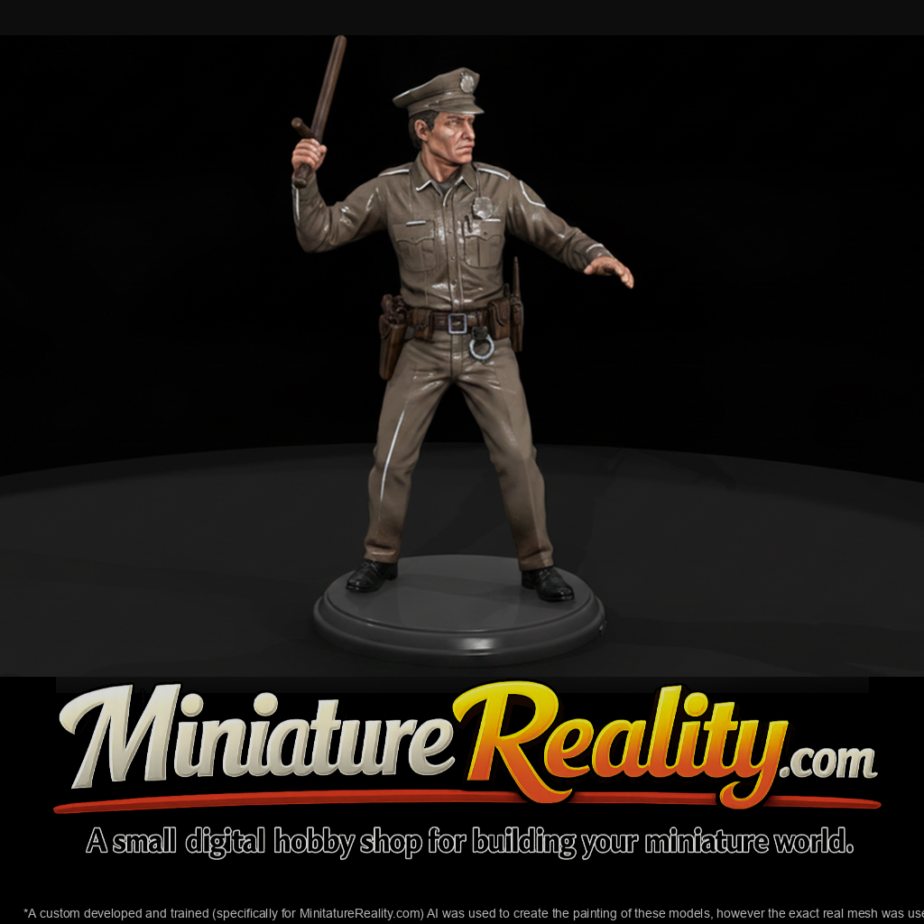 1980s Police Officer with Baton Raised