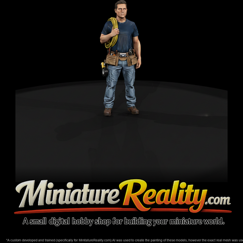 Electrician with Wire Coil and Tool Belt miniature, three-quarter view