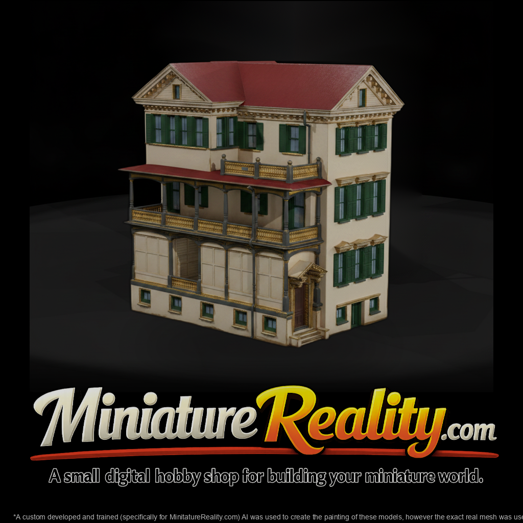 Ornate Victorian Mansion with Verandah miniature, three-quarter view