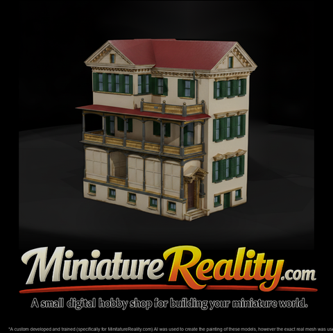 Ornate Victorian Mansion with Verandah miniature, three-quarter view