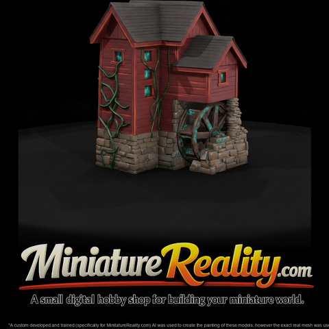 Old Red Water Mill miniature, three-quarter view
