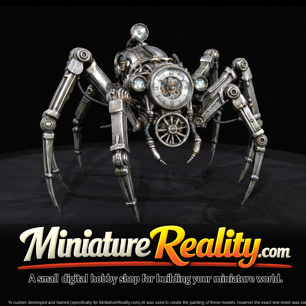 Nightmare Clockwork Giant Spider miniature, three-quarter view