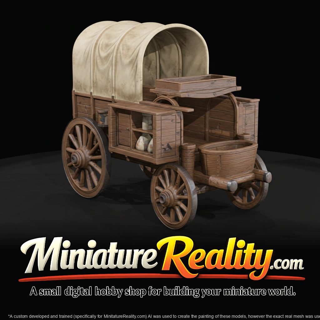1860s Covered Chuck Wagon - Canvas-Topped Pioneer Food Wagon miniature, three-quarter view