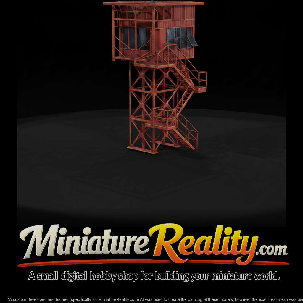 Rusty Abandoned Ore Processing Tower miniature, three-quarter view