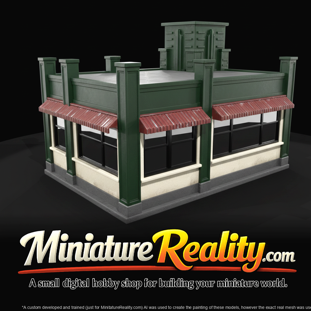 Art Deco Storefront miniature, three-quarter view