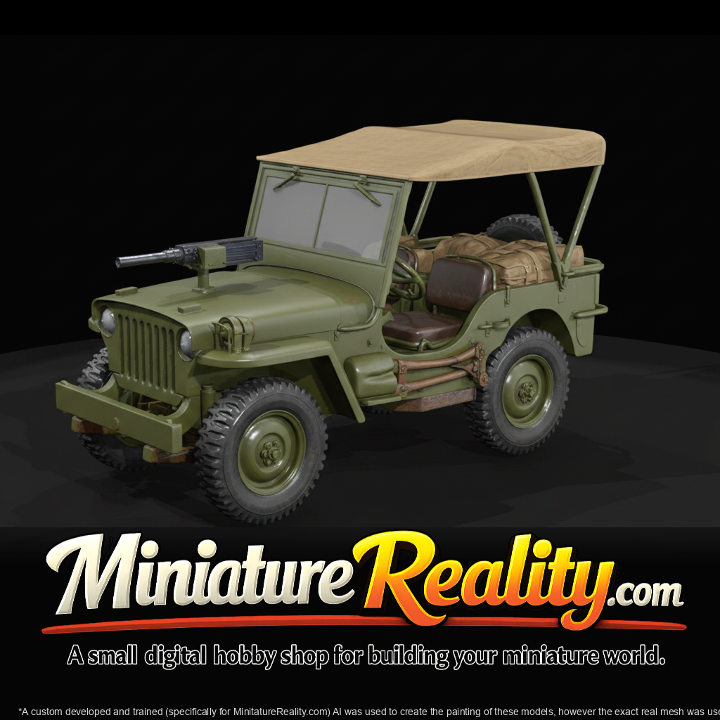 WWII-Style Military Jeep miniature, three-quarter view
